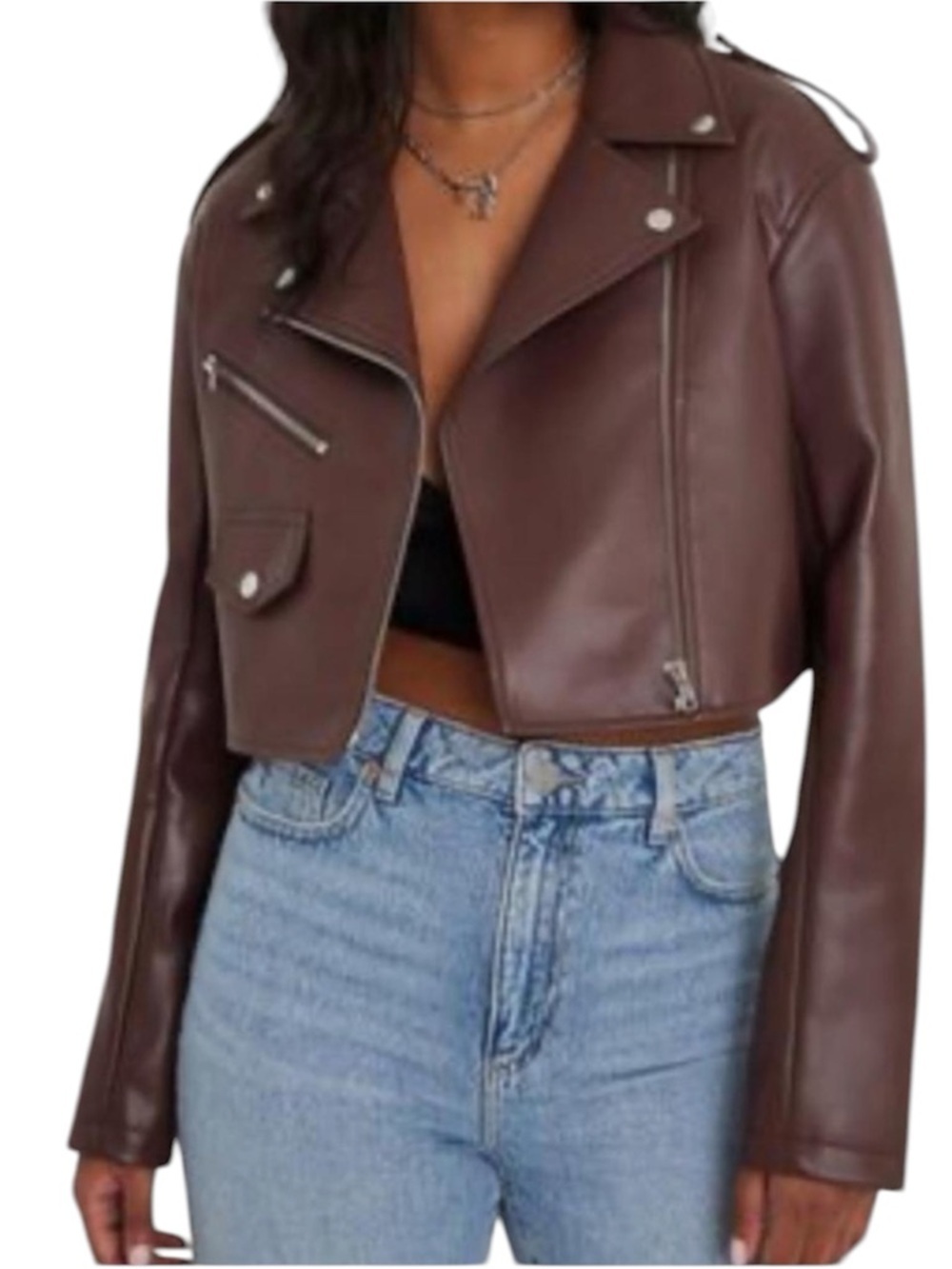 🆕 GARAGE MANTEAU cropped moto jacket violet petal Faux Leather Moto Jacket SMALL